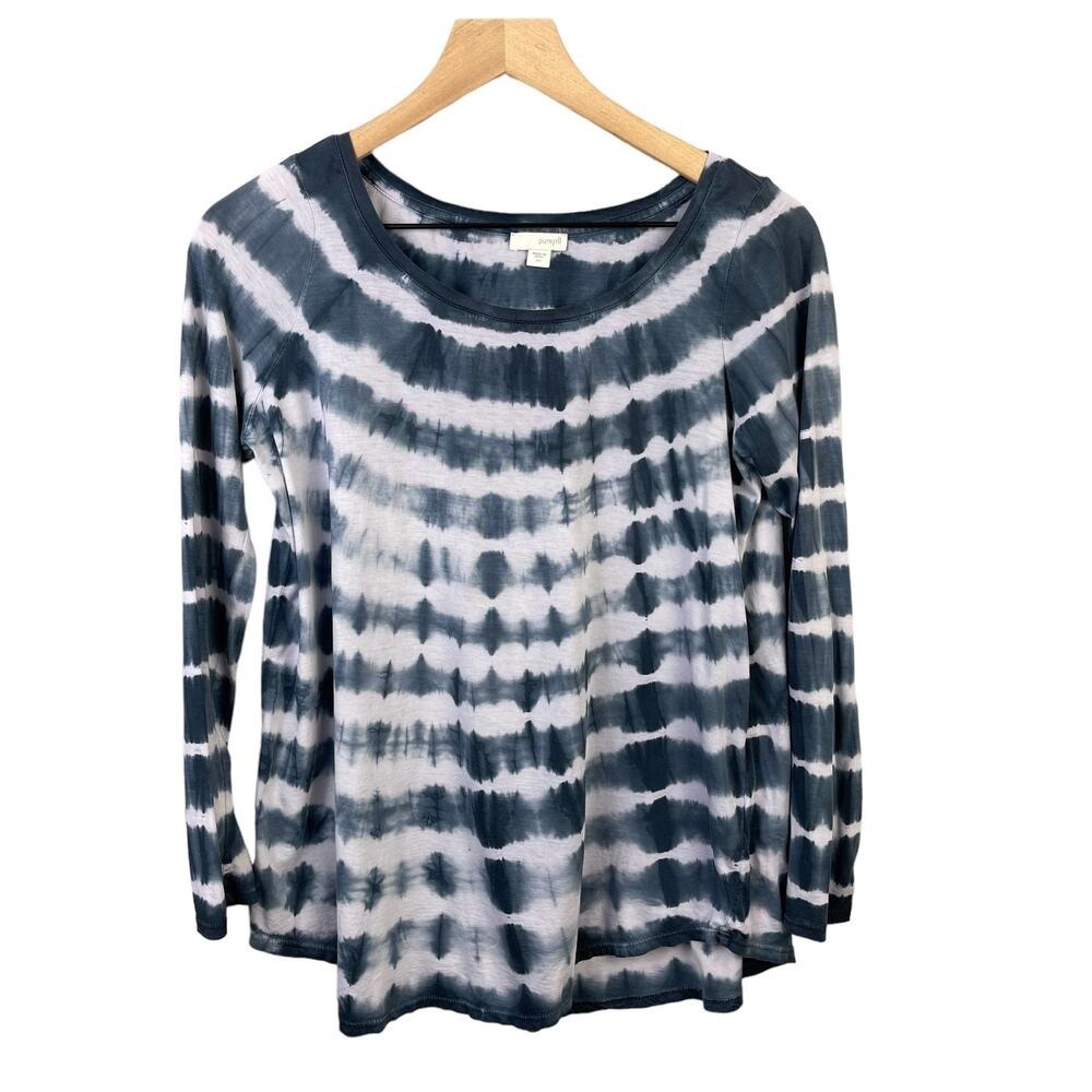 Pure Jill J Jill Womens Blue White Tie Dye Pima Cotton Long Sleeve Top XS